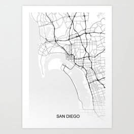 San Diego street map Art Print