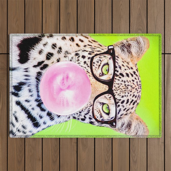 Bubblegum Glasses Leopard Outdoor Rug