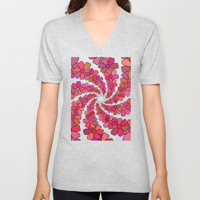 PINK Flower Kaleidoscope V Neck T Shirt