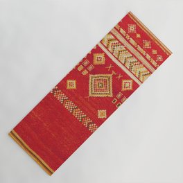 Red Gold Geometric Antique Moroccan Rug Print Yoga Mat