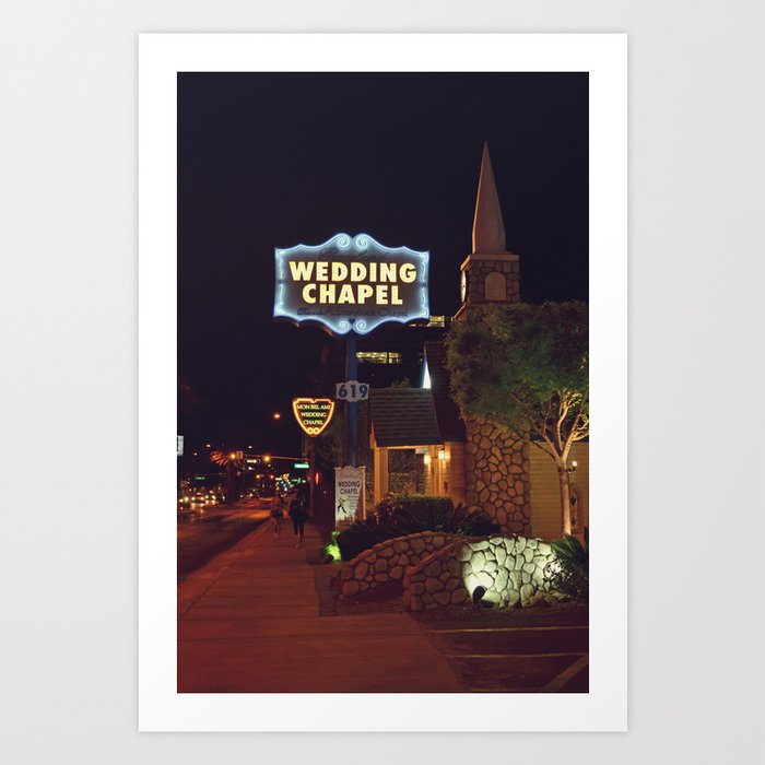 Wedding chapel in Las Vegas at night | Neon sign | Travel Photography Art Print