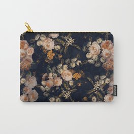 Antique Botanical Peach Roses And Chamomile Midnight Garden Carry-All Pouch | Painting, Bohemian, Exotic, Pattern, Springflowers, Vintage, Midnight, Antique, Rose, Roses 