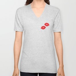 Red Lips with Stripes V Neck T Shirt