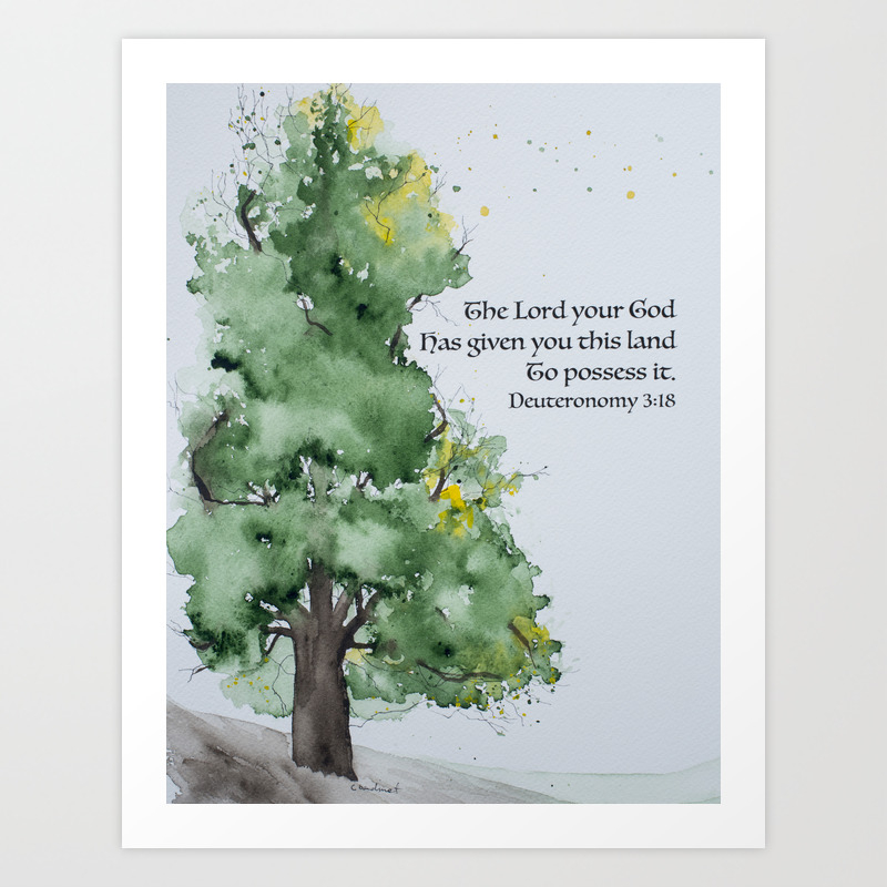 Watercolor Painting Of Oak Tree With Bible Verse Art Print By