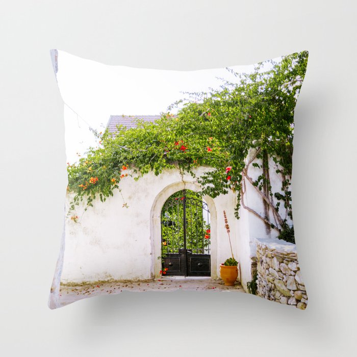 Gate to Secret Garden | Travel Photography in Small Town on Naxos, Greece | Vibrant Fine Art Throw Pillow