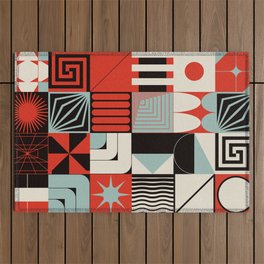 Swiss design style abstract poster layout with geometric graphics and bold elements. Modern geometry composition artwork with simple vintage shapes. Outdoor Rug