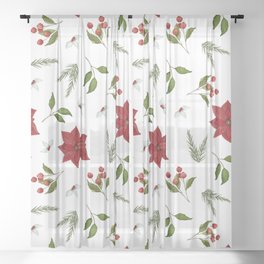 Get to the Poinsettia - Christmas Pine and Berries Sheer Curtain