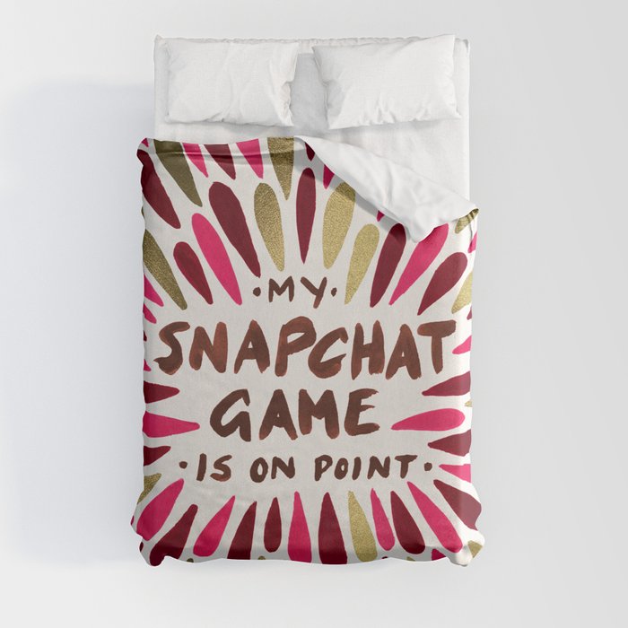 Snapchat – Red & Gold Duvet Cover by Cat Coquillette