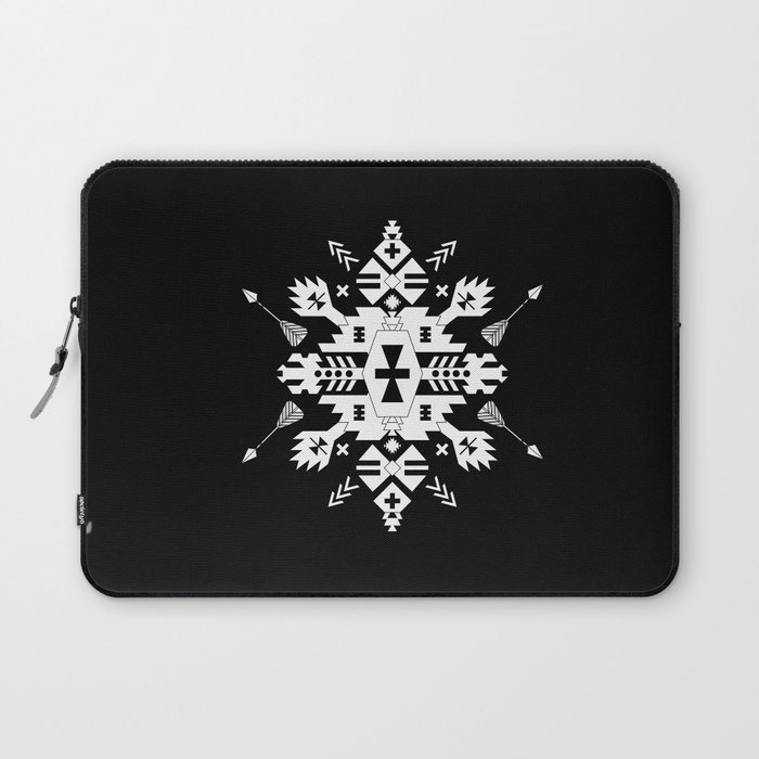 Black and White Ethnic Aztec Ornament Laptop Sleeve
