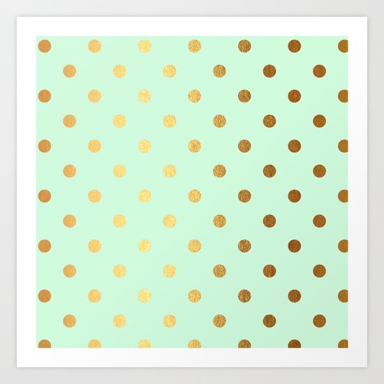 Gold polka dots on mint backround - Luxury greenery pantone pattern Art Print