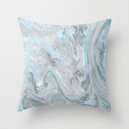 Ice Blue and Gray Marble Throw Pillow