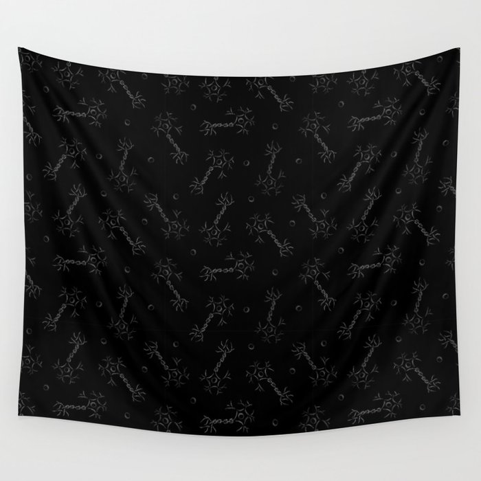 Minimalist Neurons on Black Wall Tapestry