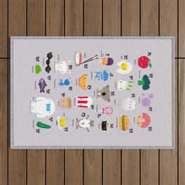 Children’s room alphabet – Kawaii illustrations for all letters from A for apple to Z for zucchini Outdoor Rug