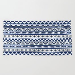 Tribal Art Pattern Navy Blue Silver White Beach Towel
