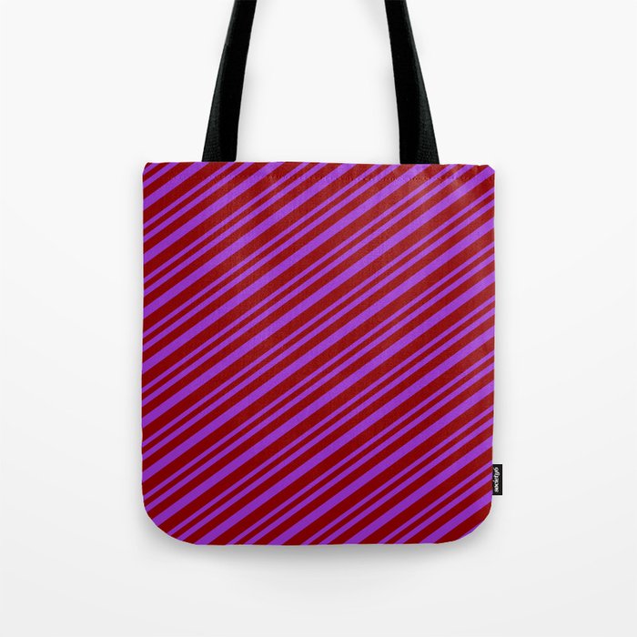 Dark Orchid & Dark Red Colored Lines Pattern Tote Bag