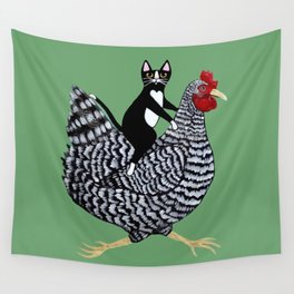 Cat on a Chicken Wall Tapestry