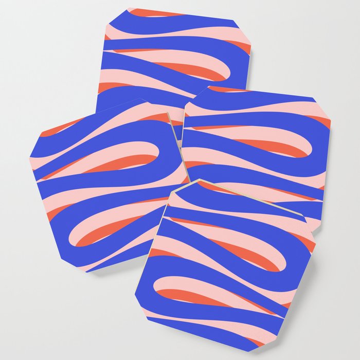 Pop Swirl Wavy Abstract Pattern Royal Blue Pink Red Orange Coaster