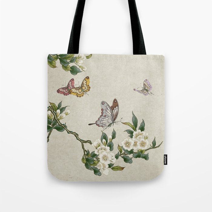 Pear flowers and butterflies type A - Minhwa : Koreafolkpainting Tote Bag