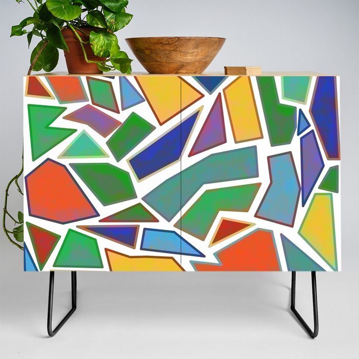Abstract Multicolored Forms Pattern Design Credenza