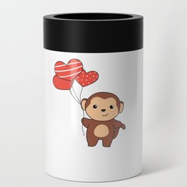 Monkey Cute Animals With Heart Balloons valentine Can Cooler
