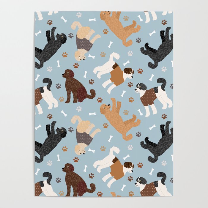 Labradoodle / Goldendoodle Dog Paws and Bones Pattern Poster