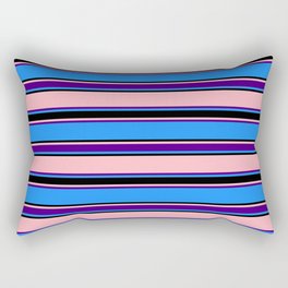 [ Thumbnail: Blue, Black, Light Pink & Indigo Colored Lines Pattern Rectangular Pillow ]
