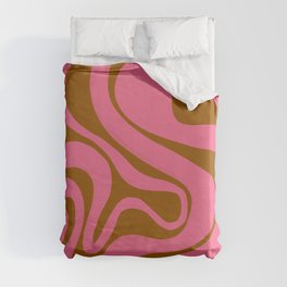 Swirled Lines in Pink over Brown Tan Duvet Cover