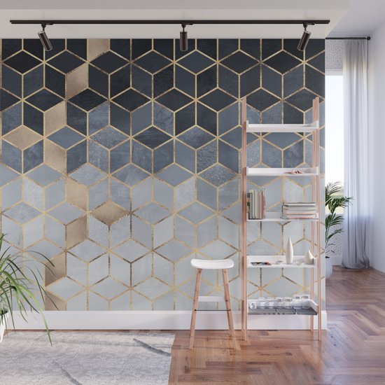 Soft Blue Gradient Cubes Wall Mural by Elisabeth Fredriksson Society6