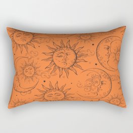 Orange Magic Celestial Sun Moon Stars Rectangular Pillow