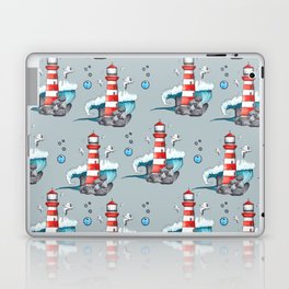 Lighthouse Seagull Waves Nautical Pattern Laptop Skin