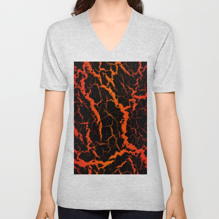 Cracked Space Lava - Red/Orange V Neck T Shirt