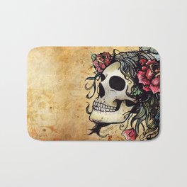 Rose Skull Watercolor Retro Tattoo Flash by Agorables Bath Mat | Illustration, Graphic Design, Scary 