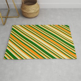 [ Thumbnail: Pale Goldenrod, Dark Green, and Dark Orange Colored Lined/Striped Pattern Rug ]
