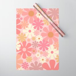 Blush Pink 60s 70s Vintage Flower Power Floral Pattern Wrapping Paper