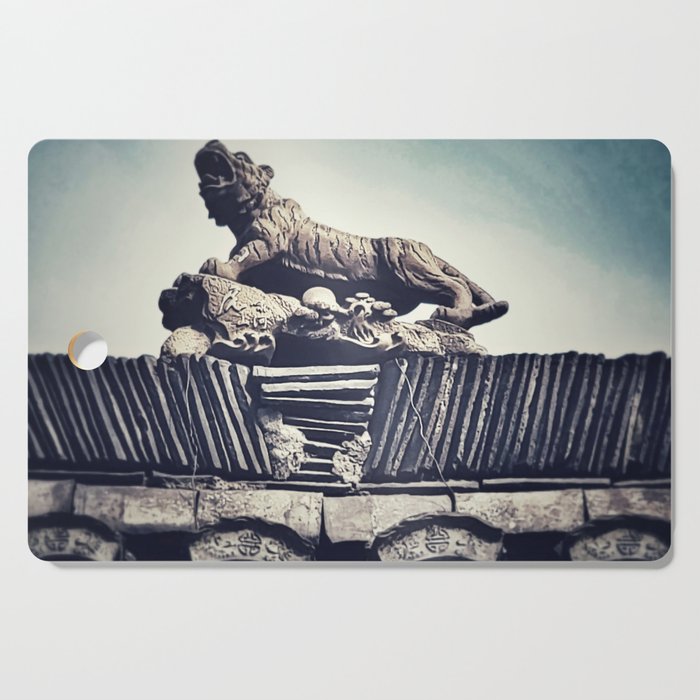 Rooftop Chinese Tiger Statue Cutting Board