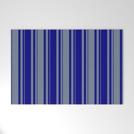 [ Thumbnail: Slate Gray and Blue Colored Lined Pattern Welcome Mat ]
