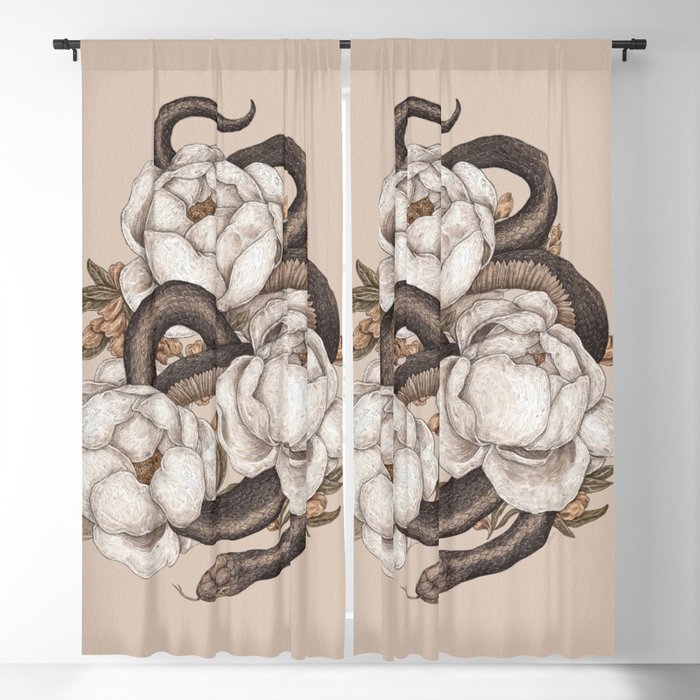 Snake and Peonies Blackout Curtain