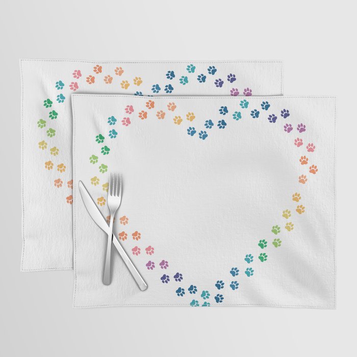 Rainbow paw heart Placemat