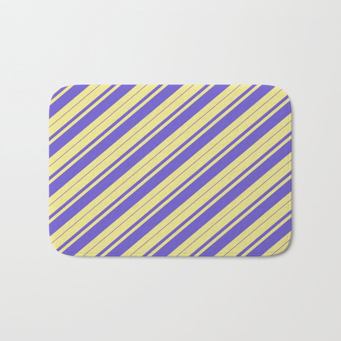 Tan & Slate Blue Colored Stripes Pattern Bath Mat