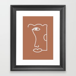 Woman Face, Burnt Orange, Minimal Line Drawing Framed Art Print