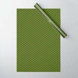 [ Thumbnail: Sienna and Green Colored Stripes Pattern Wrapping Paper ]
