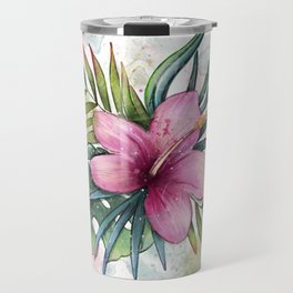 Tropical watercolour flower / Pink Hibiscus / Travel Mug