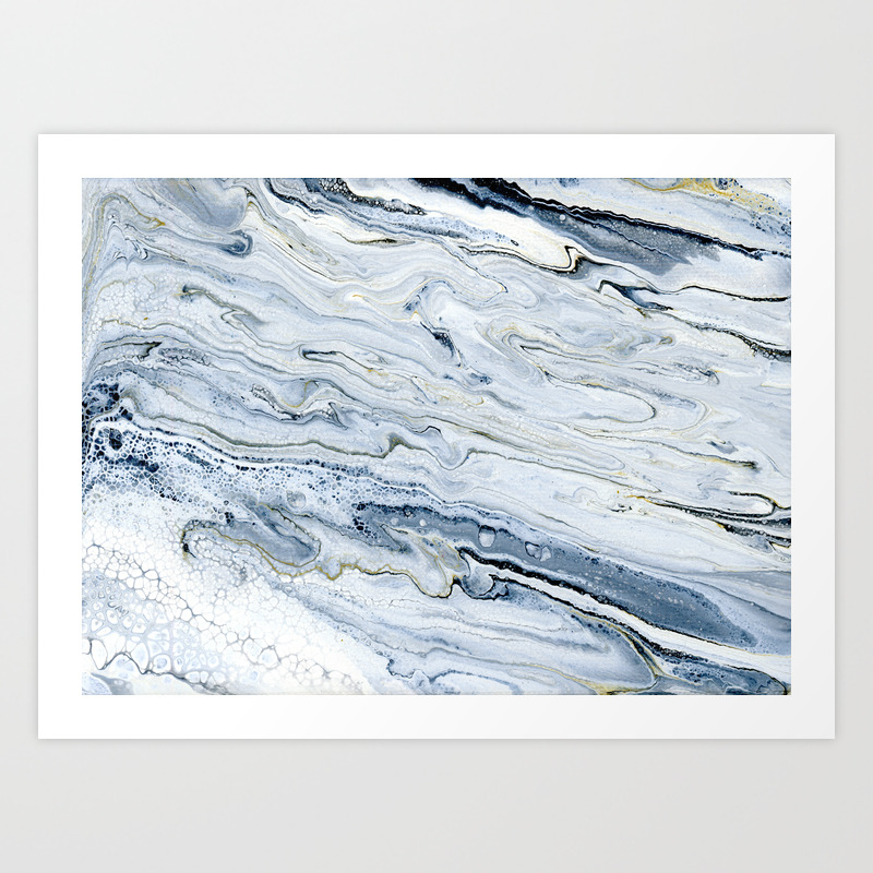 Smoke And Champagne Marbled Painting In Gray White Black Gold Art Print By Michellemach Society6