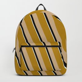 [ Thumbnail: Dark Goldenrod, Tan, Black & Mint Cream Colored Lines Pattern Backpack ]