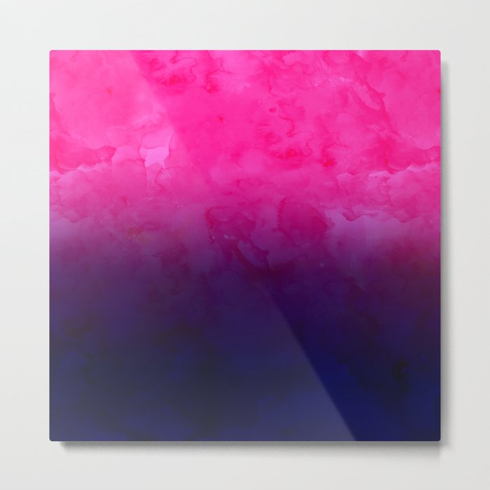 Boho pink navy blue watercolor ombre gradient fade Metal Print