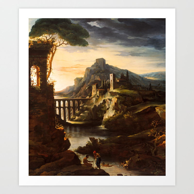 Theodore Gericault Evening Landscape With An Aqueduct Art Print