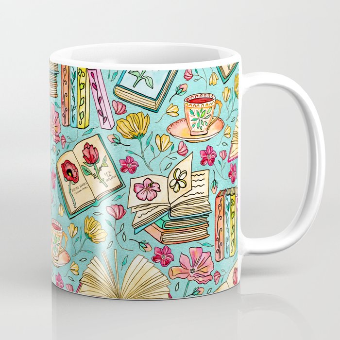 Blooms and Books on Blue Coffee Mug