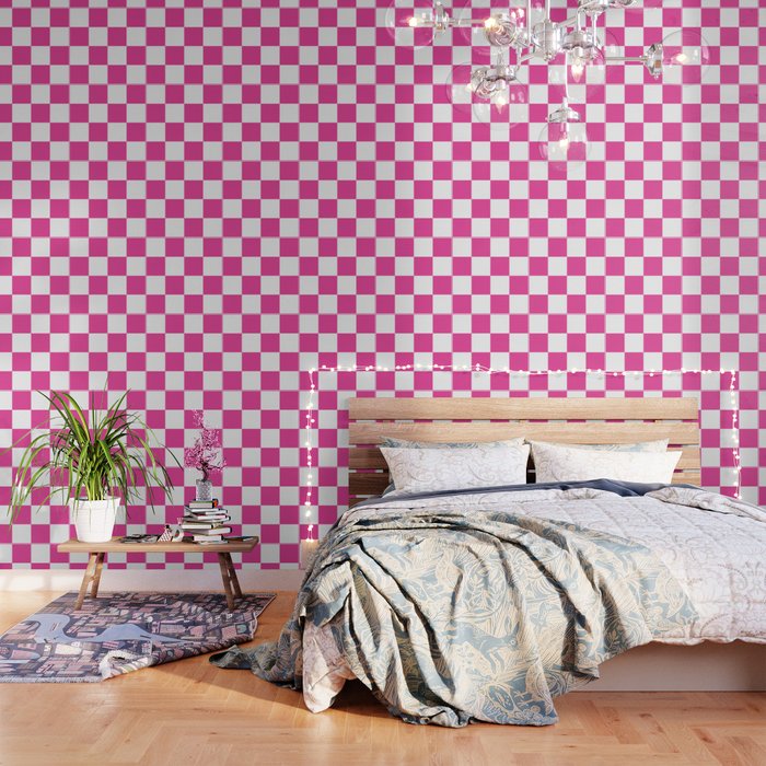 Hot Pink Checkerboard Palm Beach Preppy Wallpaper by Cafe Pretzel