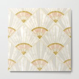 Pastel Blush Art Deco Pattern with Marbled Details and Metallic Gold Element Metal Print | Graphicdesign, Pattern, Blush, Artdeco, Edwardian, 19S, Gold, Marble, Modern, 19Thcentury 