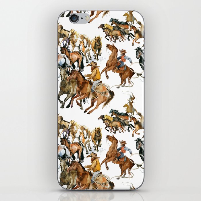 Running horses seamless pattern. American cowboy. Wild west. watercolor tribal texture. Equestrian illustration iPhone Skin